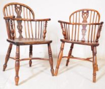 TWO 20TH CENTURY ELM WINDSOR CHILDS ARMCHAIRS