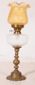 VICTORIAN BRASS & GLASS OIL LAMP
