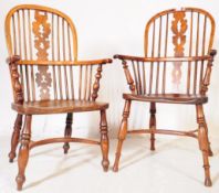 TWO 19TH CENTURY ASH & ELM WINDSOR ARMCHAIRS