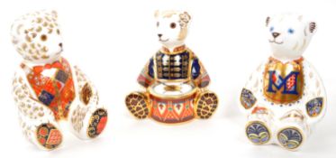 ROYAL CROWN DERBY - THREE TEDDY BEAR PAPERWEIGHTS
