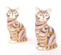 ROYAL CROWN DERBY - PAIR OF IMARI TABBY CAT PAPERWEIGHTS