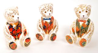 ROYAL CROWN DERBY - THREE TEDDY BEAR PAPERWEIGHTS