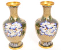 PAIR OF VINTAGE 20TH CENTURY CLOISONNE STEM VASES