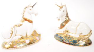 ROYAL CROWN DERBY - TWO LIMITED EDITION UNICORN PAPERWEIGHTS