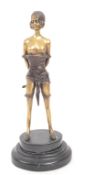 ART DECO VINTAGE 20TH CENTURY BRASS SEMI NUDE FEMALE STATUE