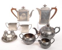 20TH CENTURY ART DECO PEWTER & SILVER PLATE PART TEA SERVICES