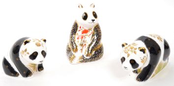 ROYAL CROWN DERBY - THREE PANDA PAPERWEIGHTS WITH STOPPERS