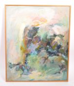 20TH CENTURY 1981 GREEK OIL ON CANVAS ' SOUNIO ' ABSTRACT PAINTING