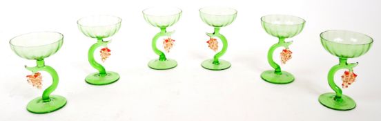 COLLECTION OF SIX GREEN FRUIT SMALL SHERRY GLASSES