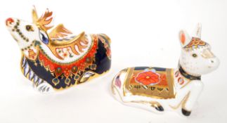 ROYAL CROWN DERBY - TWO PAPERWEIGHTS - REINDEER & HOLLY