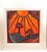 ANITA HARRIS - TWO 1970S RETRO STUDIO ART CERAMIC TILES FRAMED