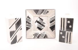 WAYMAN - THREE ABSTRACT MONOCHROME STUDIO POTTERY PIECES