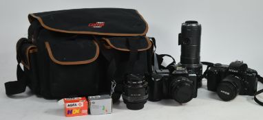 NIKON - TWO LATE 20TH CENTURY 35MM SLR CAMERAS & LENSES