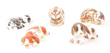 ROYAL CROWN DERBY - FIVE PAPERWEIGHTS CATS & DOGS