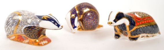 ROYAL CROWN DERBY - THREE BADGER PAPERWEIGHTS - MOONLIGHT