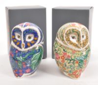 ROYAL CROWN DERBY - TWO PORCELAIN OWLS