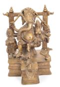 LARGE BRASS INDIAN FIGURE OF HINDU GANESHA WITH SIDDHI & RIDDHI
