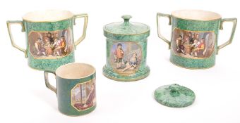 18TH CENTURY CERAMIC TWIN HANDLE MUGS & LIDDED JAR
