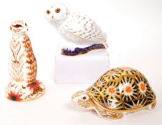 ROYAL CROWN DERBY - THREE ANIMAL PAPERWEIGHTS INCL. SNOWY OWL
