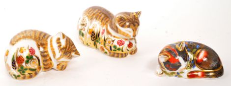 ROYAL CROWN DERBY - THREE CAT PAPERWEIGHTS - CLOVER - LAVENDER