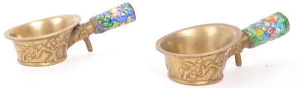 TWO EARLY 20TH CENTURY BRASS CLOISONNE IRON / INCENSE BURNER