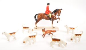 SIX BESWICK BEAGLE DOGS & FOX FIGURE & HUNTSMAN FIGURE