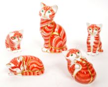 ROYAL CROWN DERBY - FIVE RED TABBY CAT PAPERWEIGHTS