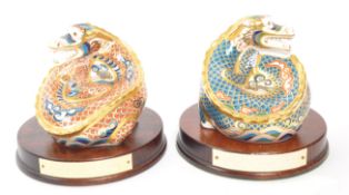 ROYAL CROWN DERBY - PAIR OF MILLENIUM DRAGON PAPERWEIGHTS