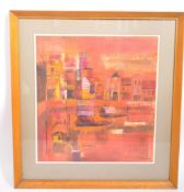 THOMAS YEO (B.1936) - UNTITLED MIXED MEDIA IN PINK / PURPLE HUES