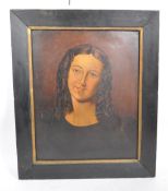 19TH CENTURY OIL ON BOARD PORTRAIT PAINTING OF YOUNG WOMAN