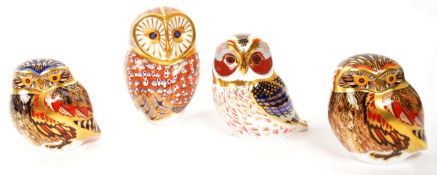 ROYAL CROWN DERBY - FOUR OWL PAPERWEIGHTS INCL. ATHENA OWL