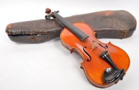 20TH CENTURY 4/4 BIRD'S EYE MAPLE BACK VIOLIN - THREE BOWS & CASE