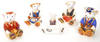 ROYAL CROWN DERBY - COLLECTION OF FIVE TEDDY BEAR PAPERWEIGHTS