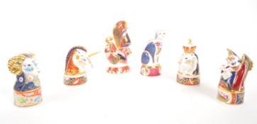 ROYAL WORCESTER - SIX CHINA CANDLE SNUFFERS - IMARI COCKEREL