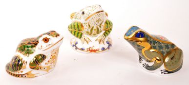 ROYAL CROWN DERBY - THREE PAPERWEIGHTS INCL. FOUNTAIN FROG