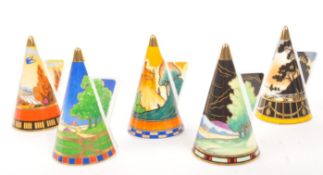 ROYAL WORCESTER - COLLECTION OF FIVE DECO CANDLE SNUFFERS