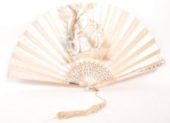 EARLY 19TH CENTURY GEORGE III MOTHER OF PEARL HAND PAINTED FAN