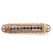 HALLMARKED 9CT GOLD SAPPHIRE BAR BROOCH PIN