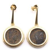 PAIR OF 14CT GOLD & ANCIENT COIN PENDANT EARRINGS