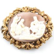 YELLOW METAL CAMEO BROOCH PIN AF