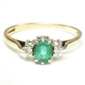 HALLMARKED 9CT GOLD EMERALD & DIAMOND THREE STONE RING
