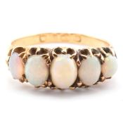 VICTORIAN HALLMARKED 18CT GOLD & OPAL FIVE STONE GYPSY RING