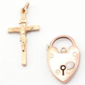 HALLMARKED 9CT GOLD CRUCIFIX PENDANT & 9CT GOLD HEART PADLOCK