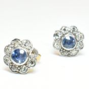 PAIR OF GOLD SAPPHIRE & DIAMOND CLUSTER EARRINGS
