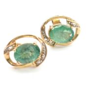 PAIR OF HALLMARKED 9CT GOLD EMERALD & DIAMOND STUD EARRINGS