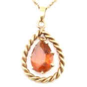 18CT GOLD & AMBER PENDANT NECKLACE