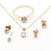 COLLECTION OF 9CT GOLD JEWELLERY & YELLOW TONE METAL EARRINGS
