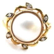 A MABE PEARL & DIAMOND RING