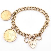 9CT GOLD CHARM BRACELET WITH VICTORIAN FULL & HALF SOVEREIGN