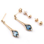 TWO PAIRS OF HALLMARKED 9CT GOLD & GEM SET EARRINGS